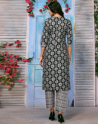 Black Printed Kurta With Pant