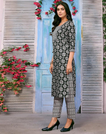 Black Printed Kurta With Pant