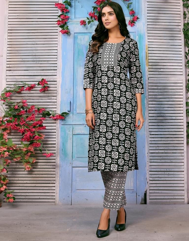 Black Printed Kurta With Pant