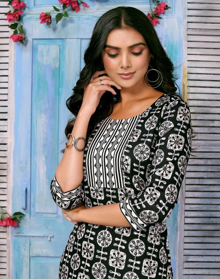 Black Printed Kurta With Pant