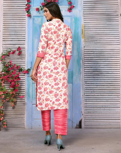 Off White Printed Kurta With Pant