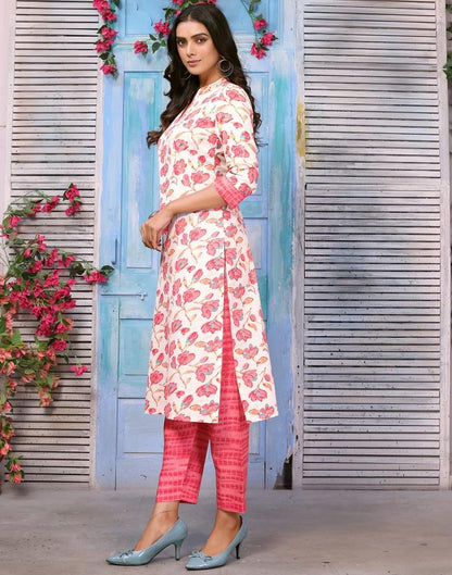 Off White Printed Kurta With Pant