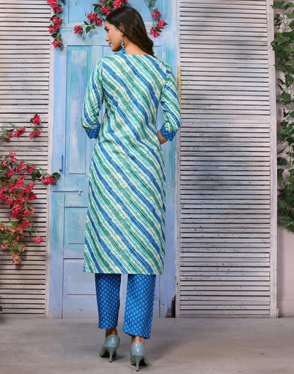 Green Printed Kurta With Pant