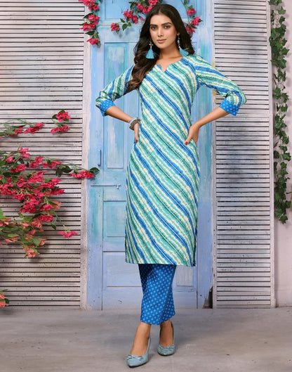 Green Printed Kurta With Pant