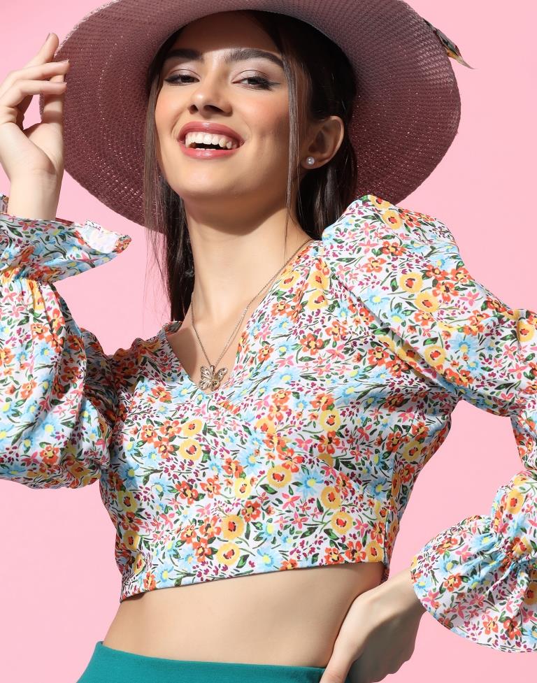 Multicoloured Printed Crop Top | Sudathi