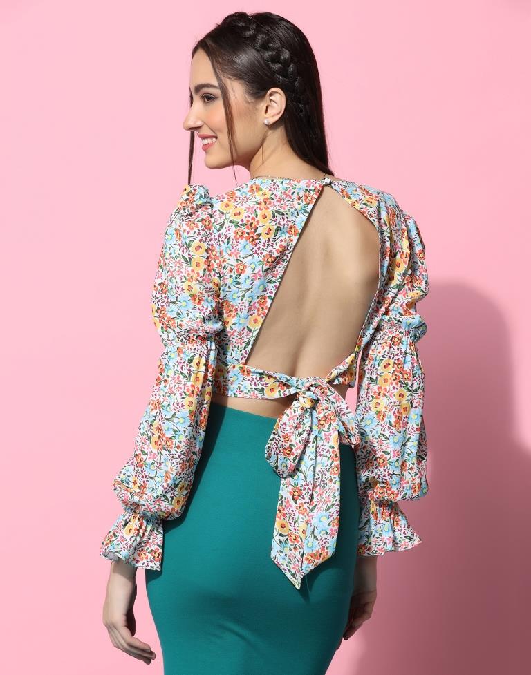 Multicoloured Printed Crop Top | Sudathi