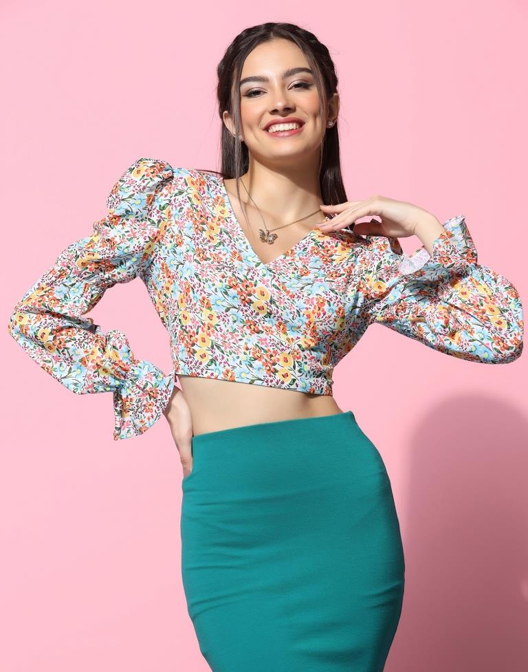 Multicoloured Printed Crop Top | Sudathi