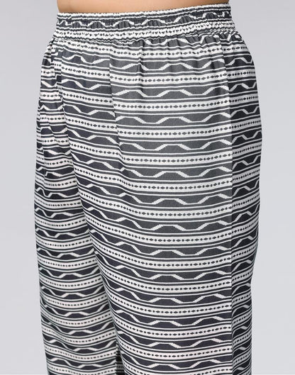 Grey Printed Cotton Straight Kurta With Pant