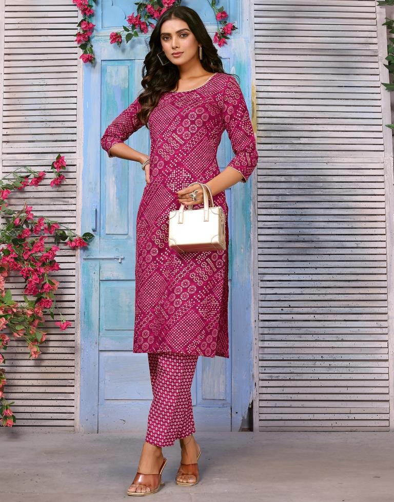 Dark Pink Printed Kurta With Pant