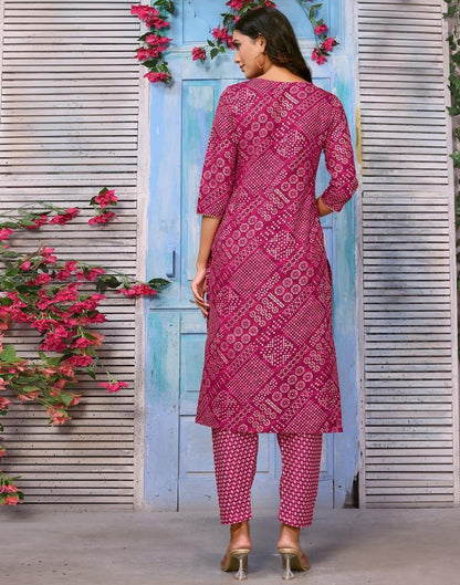 Dark Pink Printed Kurta With Pant