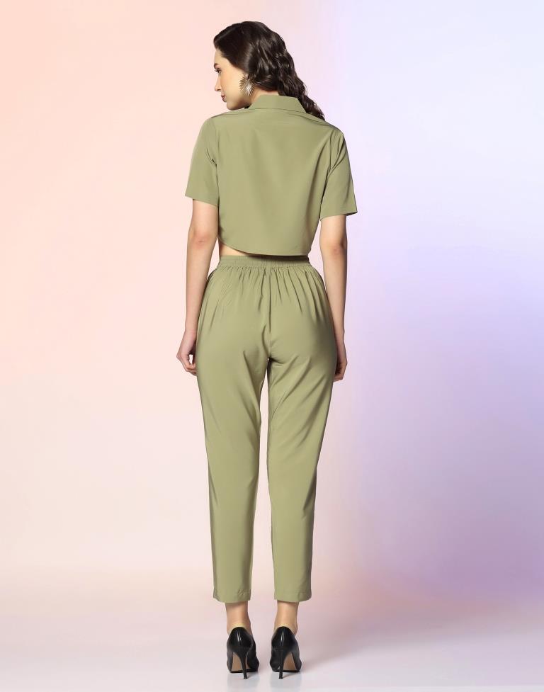 Light Olive Green Crepe Plain Co-ord Set