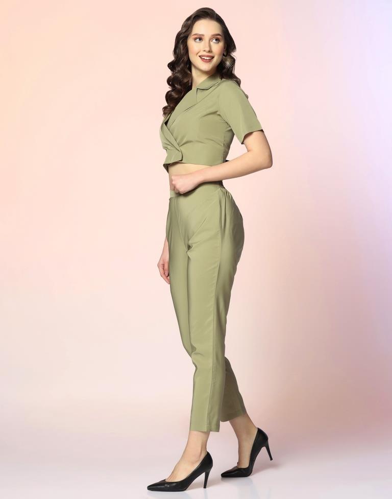 Light Olive Green Crepe Plain Co-ord Set