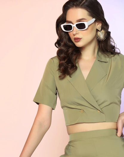 Light Olive Green Crepe Plain Co-ord Set