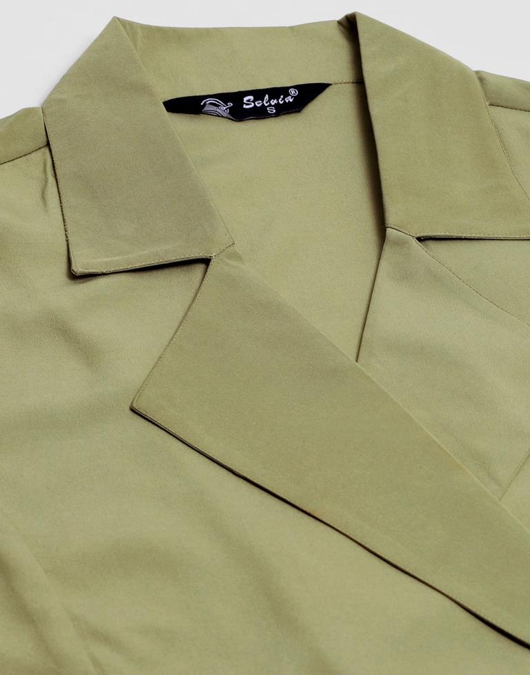 Light Olive Green Crepe Plain Co-ord Set