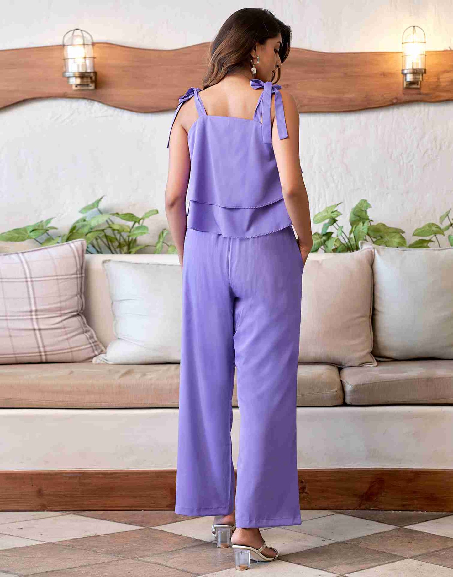 Lavender Polyester Plain Co-ord Set