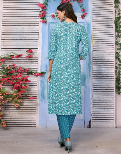 Blue Printed Kurta With Pant