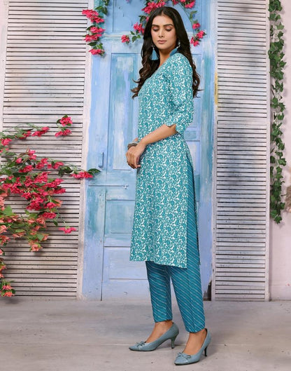 Blue Printed Kurta With Pant