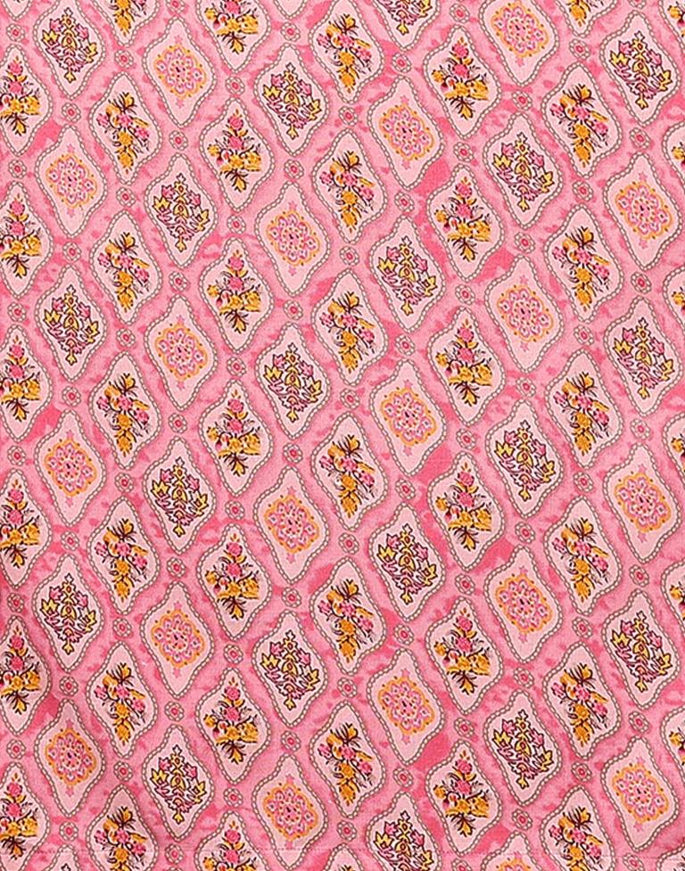 Pink Printed Cotton Straight Kurta With Pant