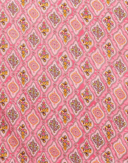 Pink Printed Cotton Straight Kurta With Pant