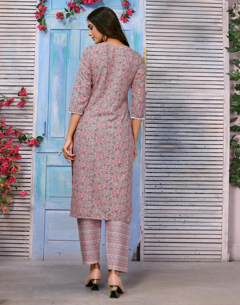 Dusty Pink Printed Cotton Straight kurta Kurta With Pant