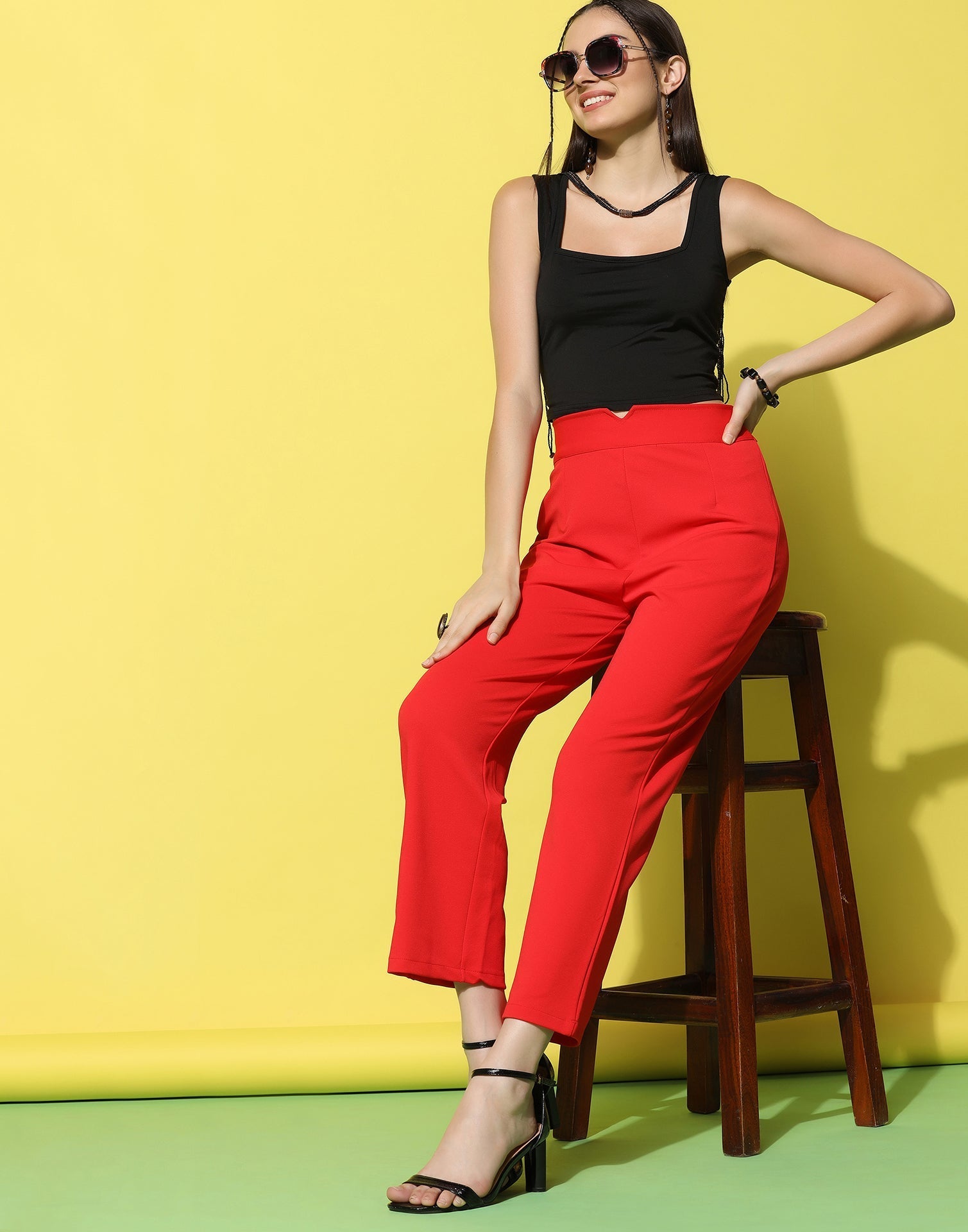 Red High Rise Trouser | Sudathi