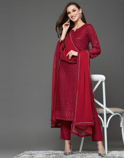 Maroon Sequence Kurti with Pant And Dupatta | Leemboodi