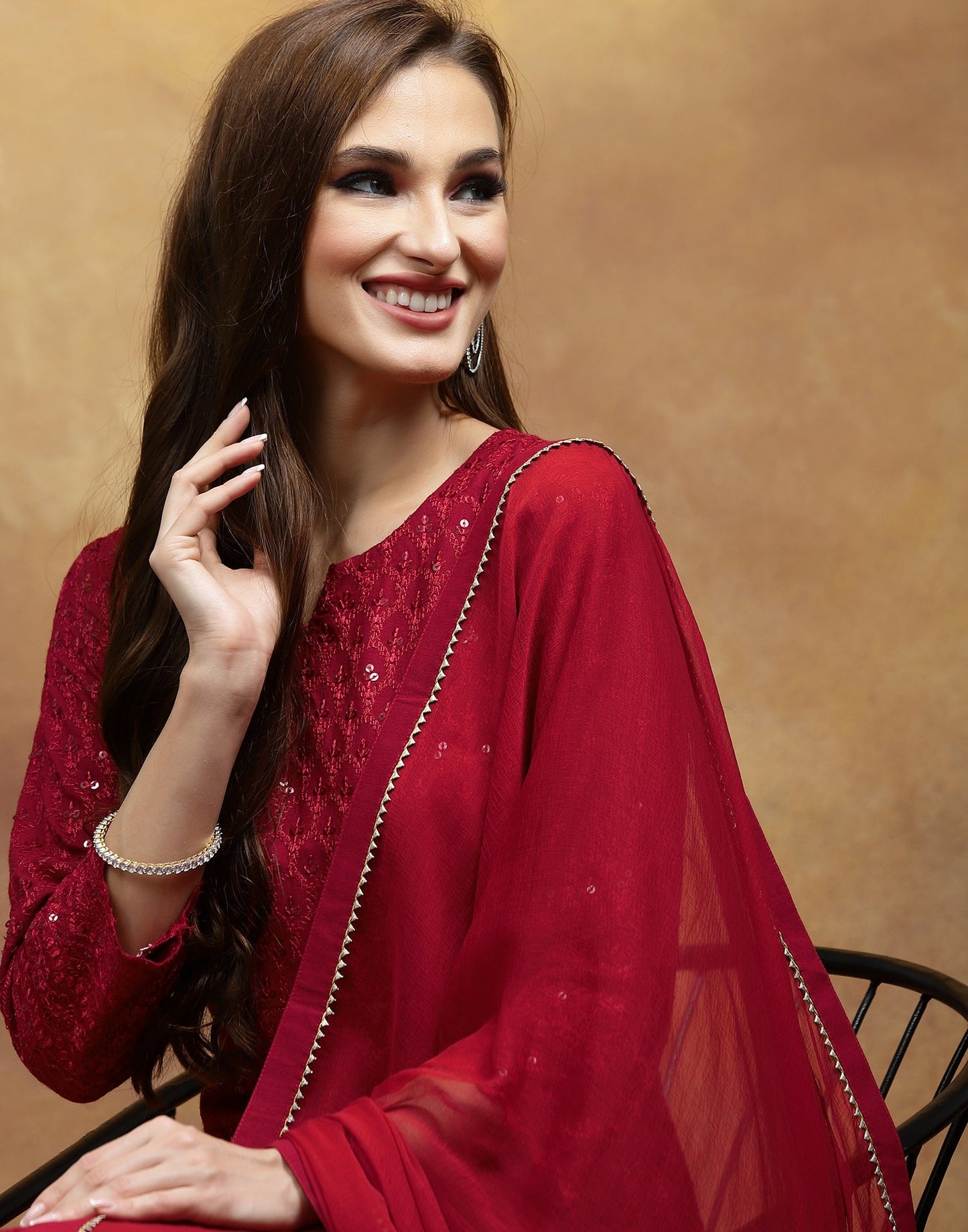 Maroon Sequence Kurti with Pant And Dupatta | Leemboodi