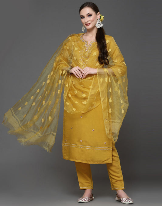 Dark Gold Kurti With Pant And Dupatta | Leemboodi