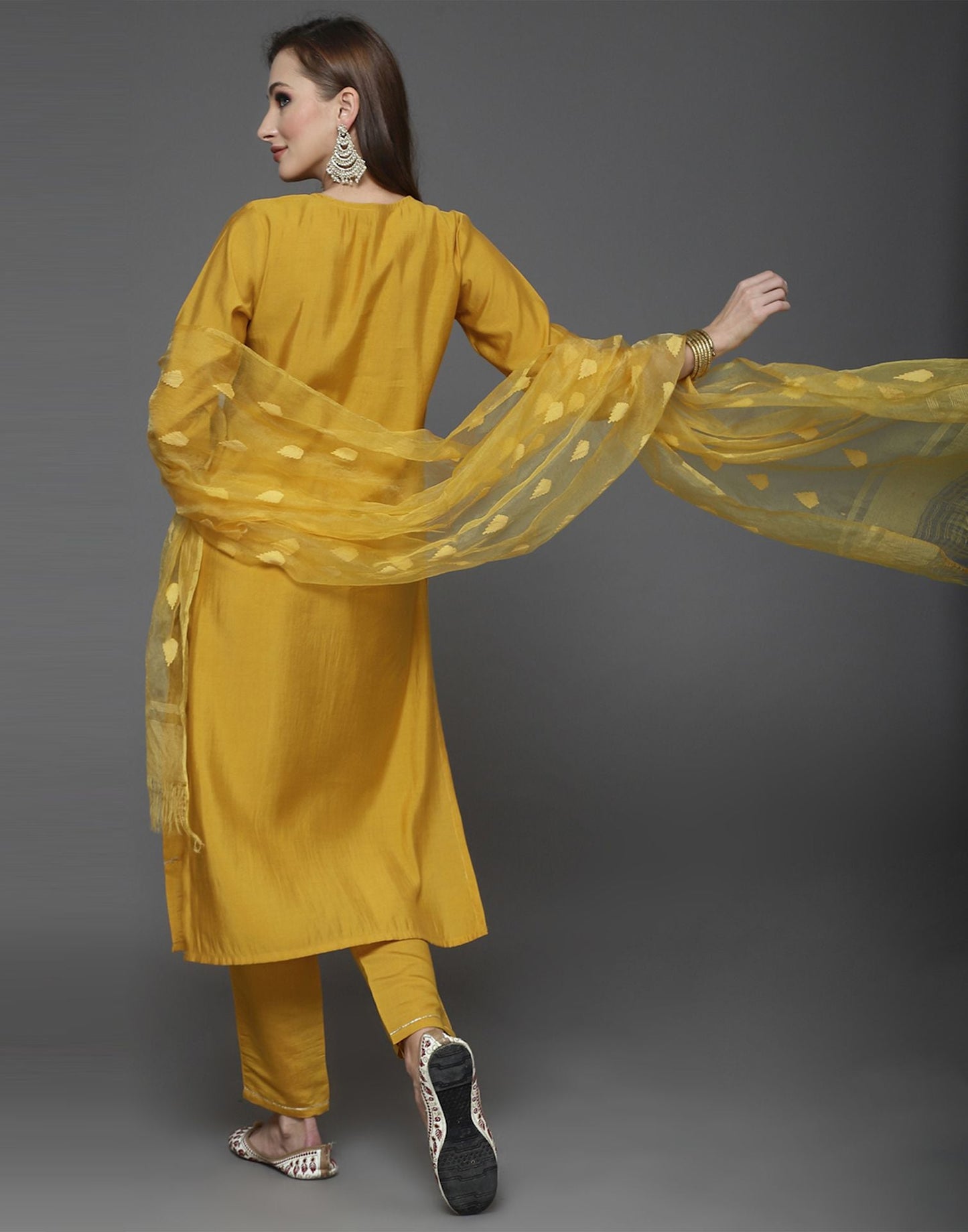 Dark Gold Kurti With Pant And Dupatta | Leemboodi