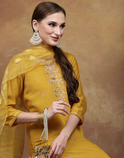 Dark Gold Kurti With Pant And Dupatta | Leemboodi