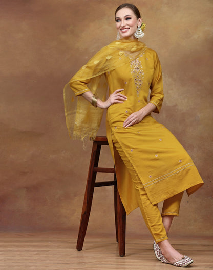 Dark Gold Kurti With Pant And Dupatta | Leemboodi