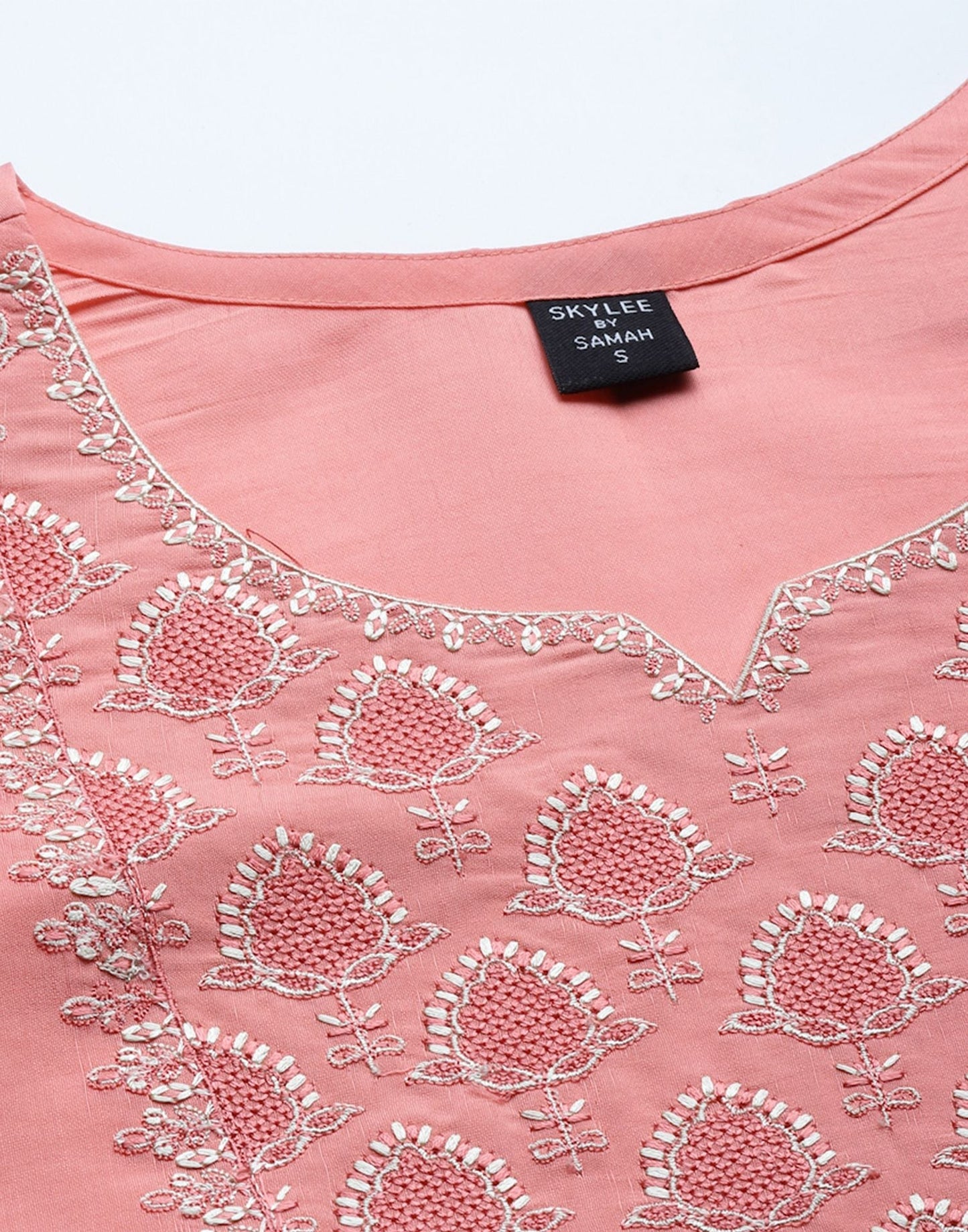Peach Silk Kurti With Pant And Dupatta | Leemboodi