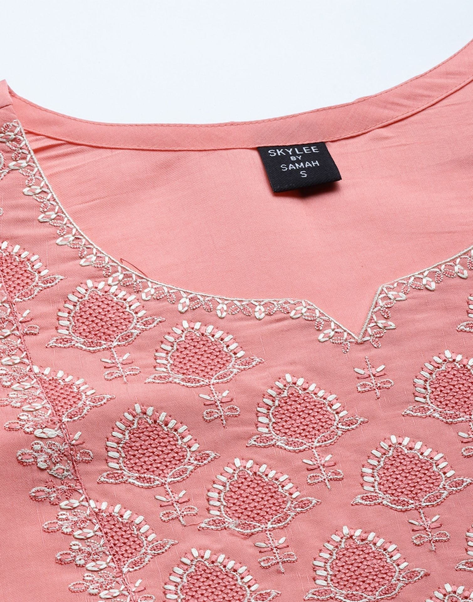 Peach Silk Kurti With Pant And Dupatta | Leemboodi