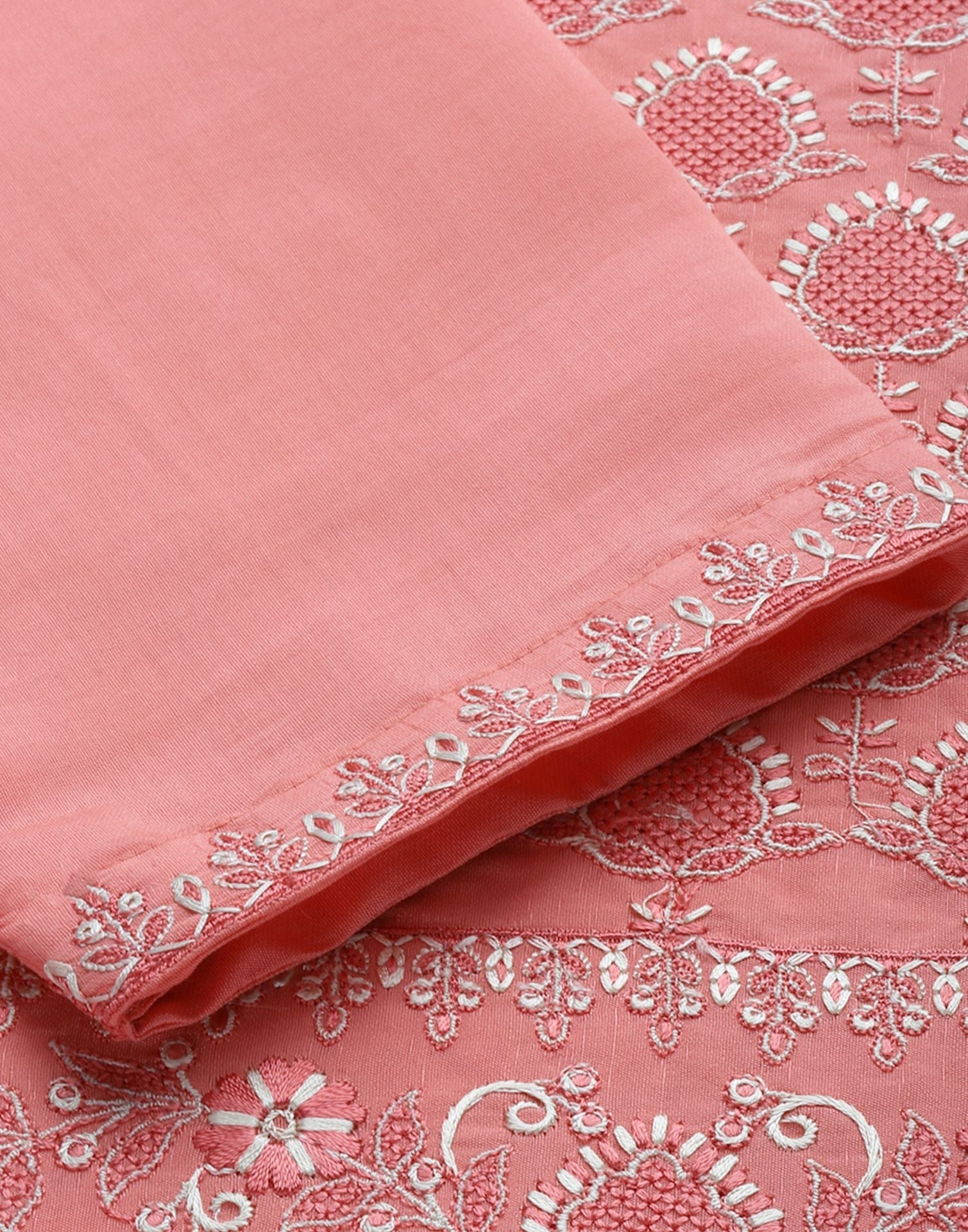 Peach Silk Kurti With Pant And Dupatta | Leemboodi