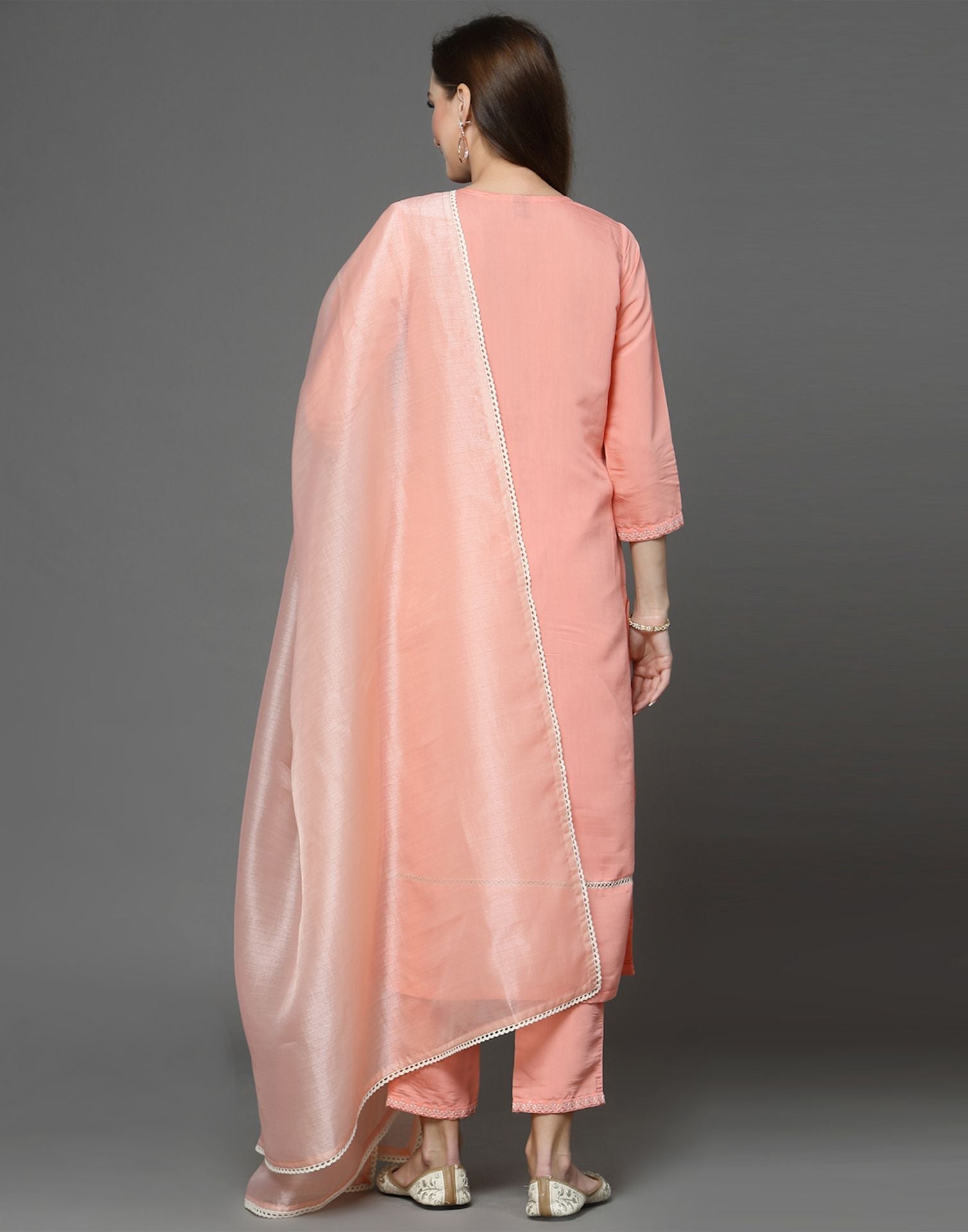 Peach Silk Kurti With Pant And Dupatta | Leemboodi