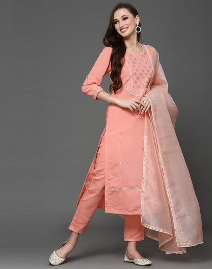 Peach Silk Kurti With Pant And Dupatta | Leemboodi