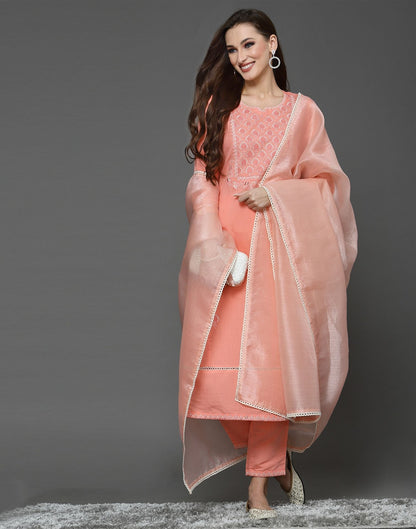 Peach Silk Kurti With Pant And Dupatta | Leemboodi