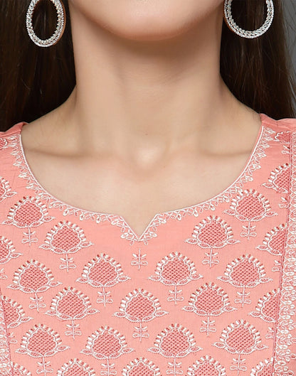 Peach Silk Kurti With Pant And Dupatta | Leemboodi