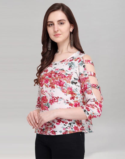 White Coloured Printed Crepe Top | Sudathi