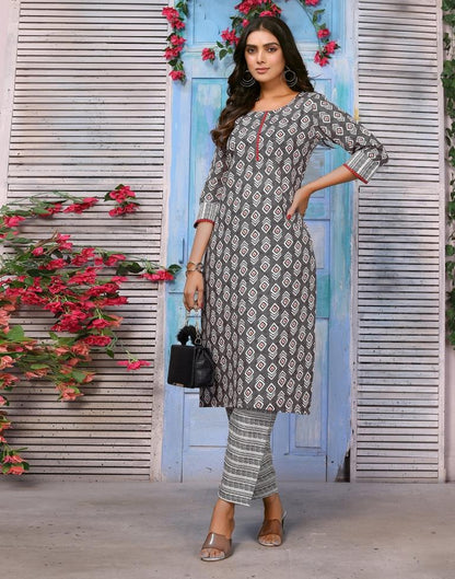 Grey Printed Kurta With Pant