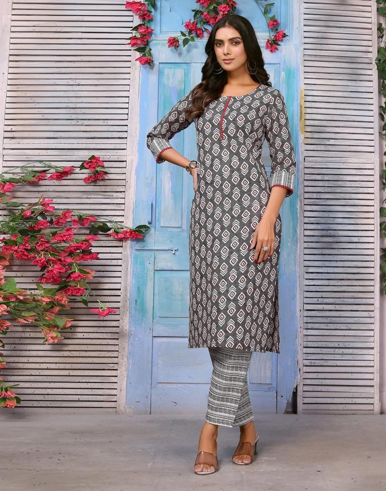 Grey Printed Kurta With Pant