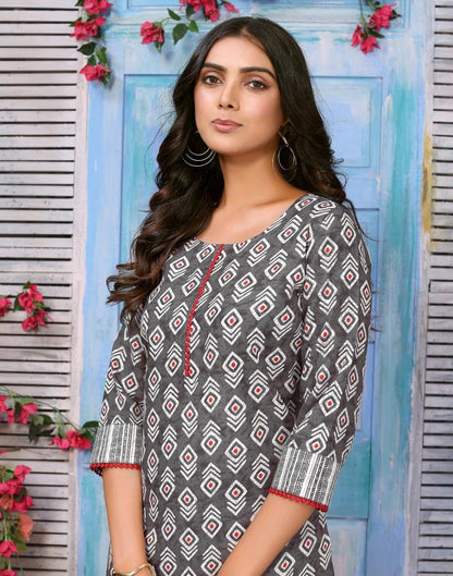 Grey Printed Kurta With Pant