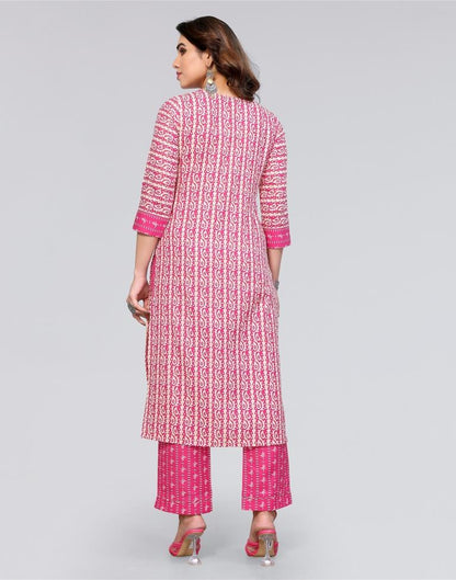 Pink Printed Cotton Straight Kurta With Pant