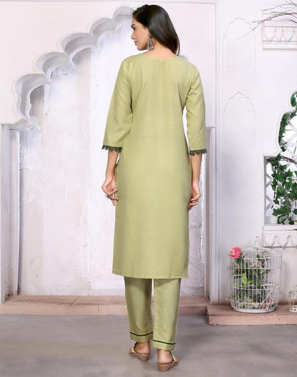 Pista Green Embroidered Kurta With Pant