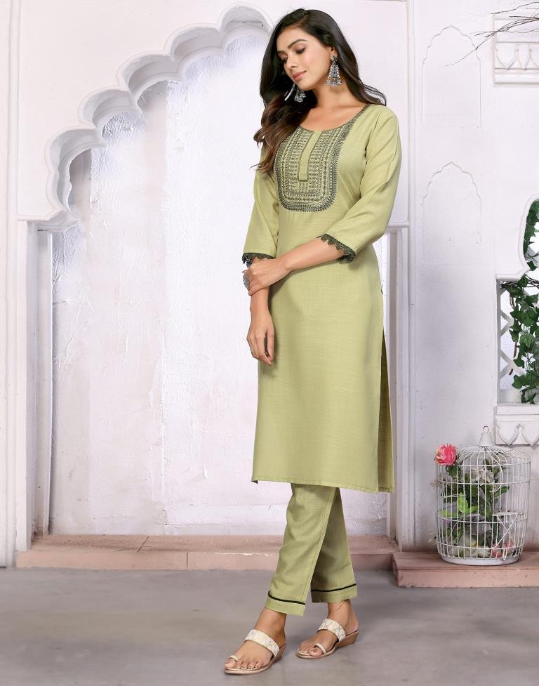 Pista Green Embroidered Kurta With Pant