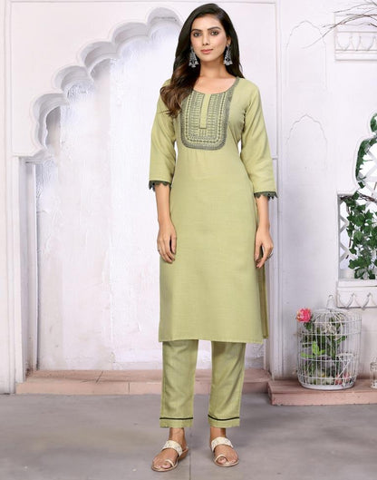 Pista Green Embroidered Kurta With Pant