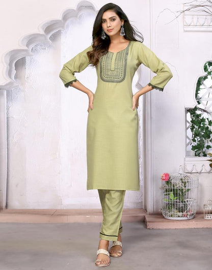 Pista Green Embroidered Kurta With Pant