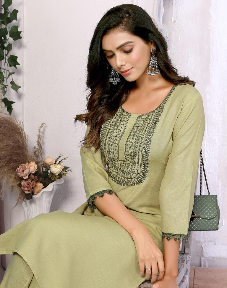 Pista Green Embroidered Kurta With Pant