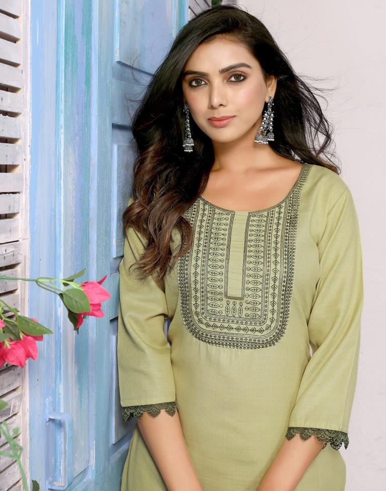 Pista Green Embroidered Kurta With Pant