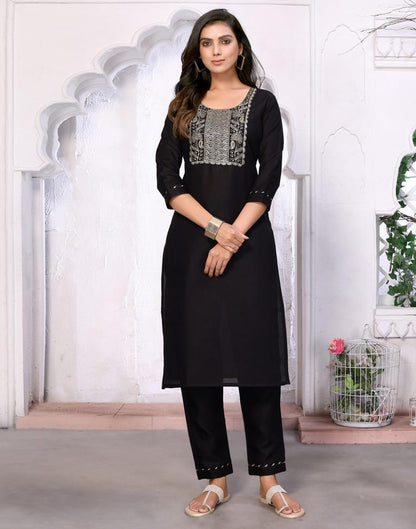 Black Embroidered Kurta With Pant